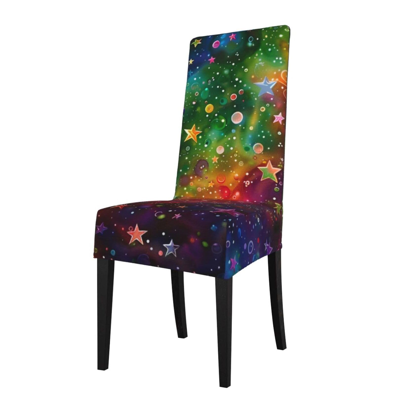WPKJU Colorful Rainbow Stars Print Dining Chair Covers Removable Chair Seat Covers Decorative for Kitchen & Bar Stools