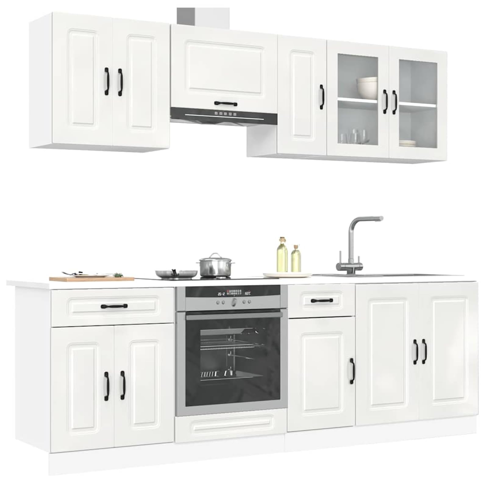 Kalmar 8-częściowy zestaw szafek kuchennych, wysoki połysk, biały, materiał drewnopochodny z regulowanymi nóżkami, wysokość 81,5 cm, do nowoczesnej kuchni