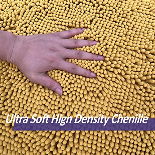 Image of RUN HELIX Bathroom Rugs Sets 3pcs Extra Soft Chenille Mats Non Slip Bath Mat,Absorbent Shaggy Perfect Plush with U-Shaped Toilet Rug,Bathroom Carpets , Golden Yellow, 16〞x24〞&20〞x32〞&20〞x20〞U Shape