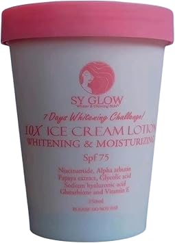 Glow 10X Ice Cream Lotion, Whitening & Moisturising, SPF 75, with Glutathione and Vitamin E, 250ml
