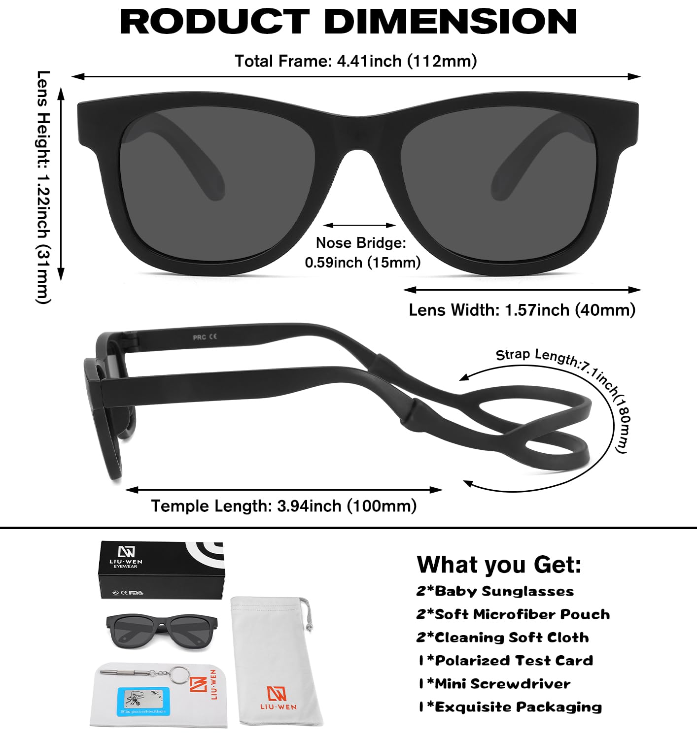 LIU·WEN Polarisierte Baby-Sonnenbrille mit Silikonband, biegbar, flexibel, für Säuglinge, Neugeborene, Alter 0–18 Monate