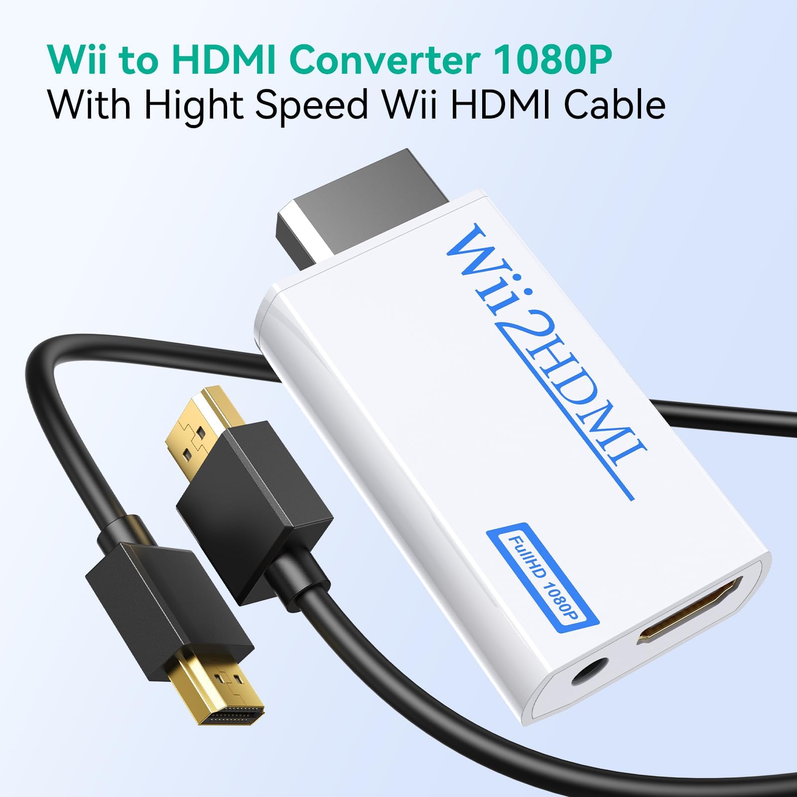 Convertitore da Wii a HDMI 1080p 720p, Adattatore Wii HDMI con Uscita Audio 3,5mm, Supporta Tutte le Modalità di Visualizzazione Wii, Bianco