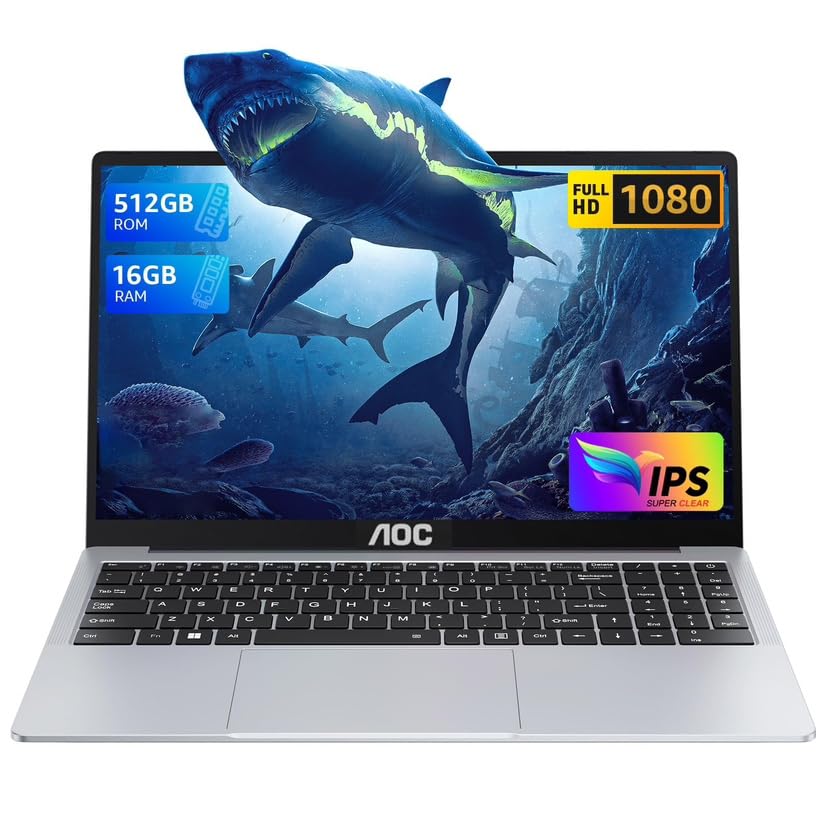 AOC Laptop Computer 16GB RAM 512GB SSD 15.6 Inch FHD Screen Premium Laptop (Up to 3.6GHz) Windows 11 Laptop Computer, Metal Shell, Type-C, USB3.2