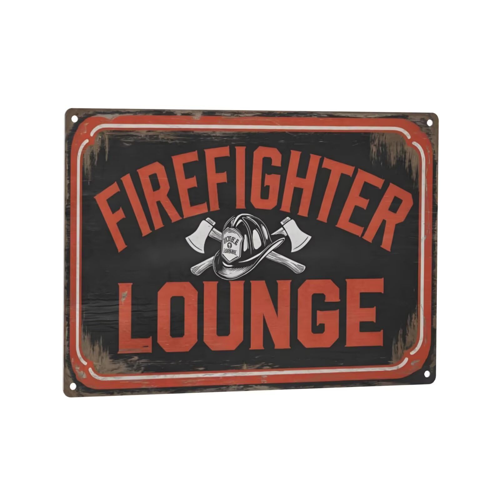 Firefighter Lounge Vintage Metal Sign – Rustic Fire Helmet And Axes Wall Decor – Firefighter Gift For Home Bar, Garage, Or Station 8x12