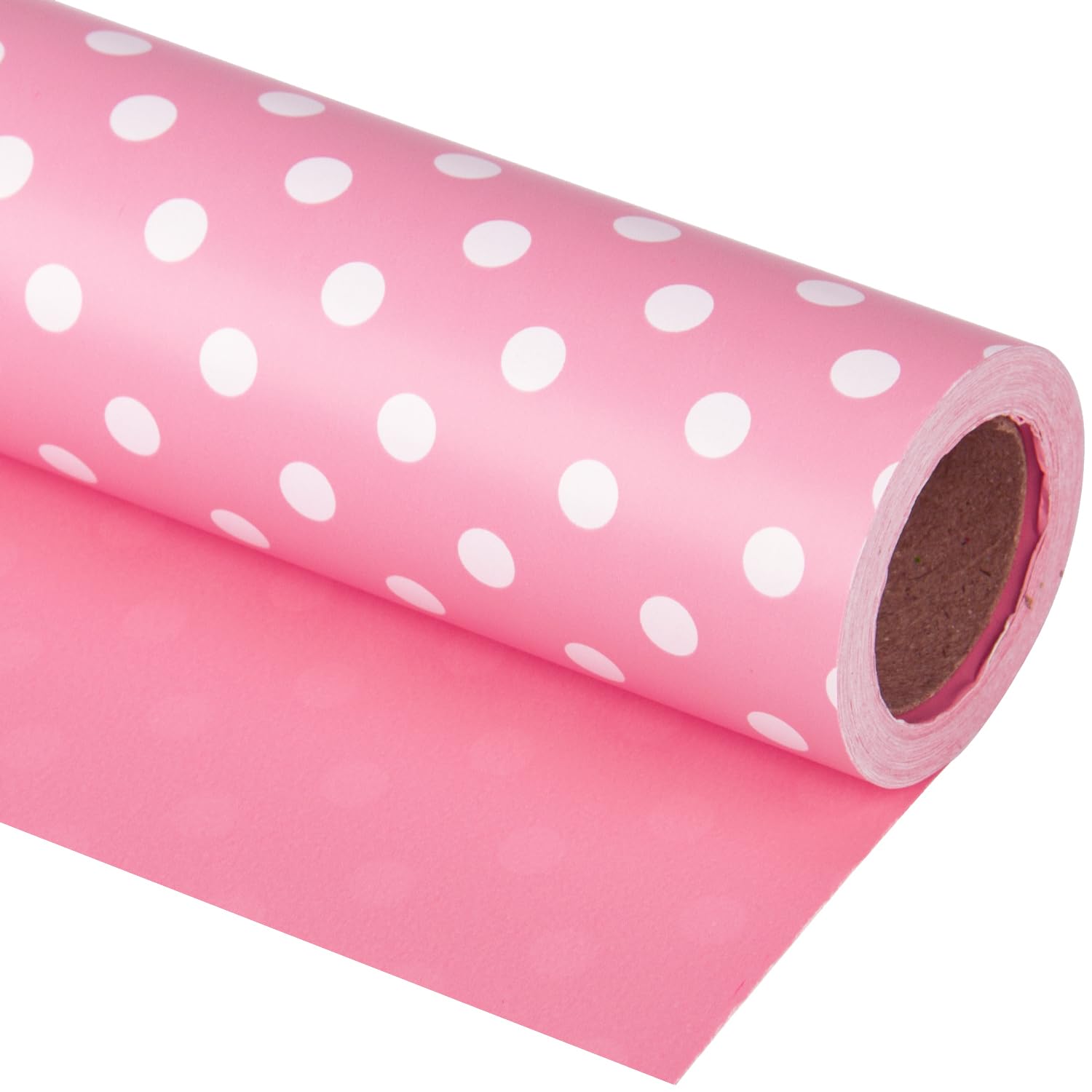 WRAPAHOLIC Dwustronny papier do pakowania - mini rolka - 43 cm x 90 cm - różowy wzór w kropki na urodziny, wakacje, ślub, baby shower