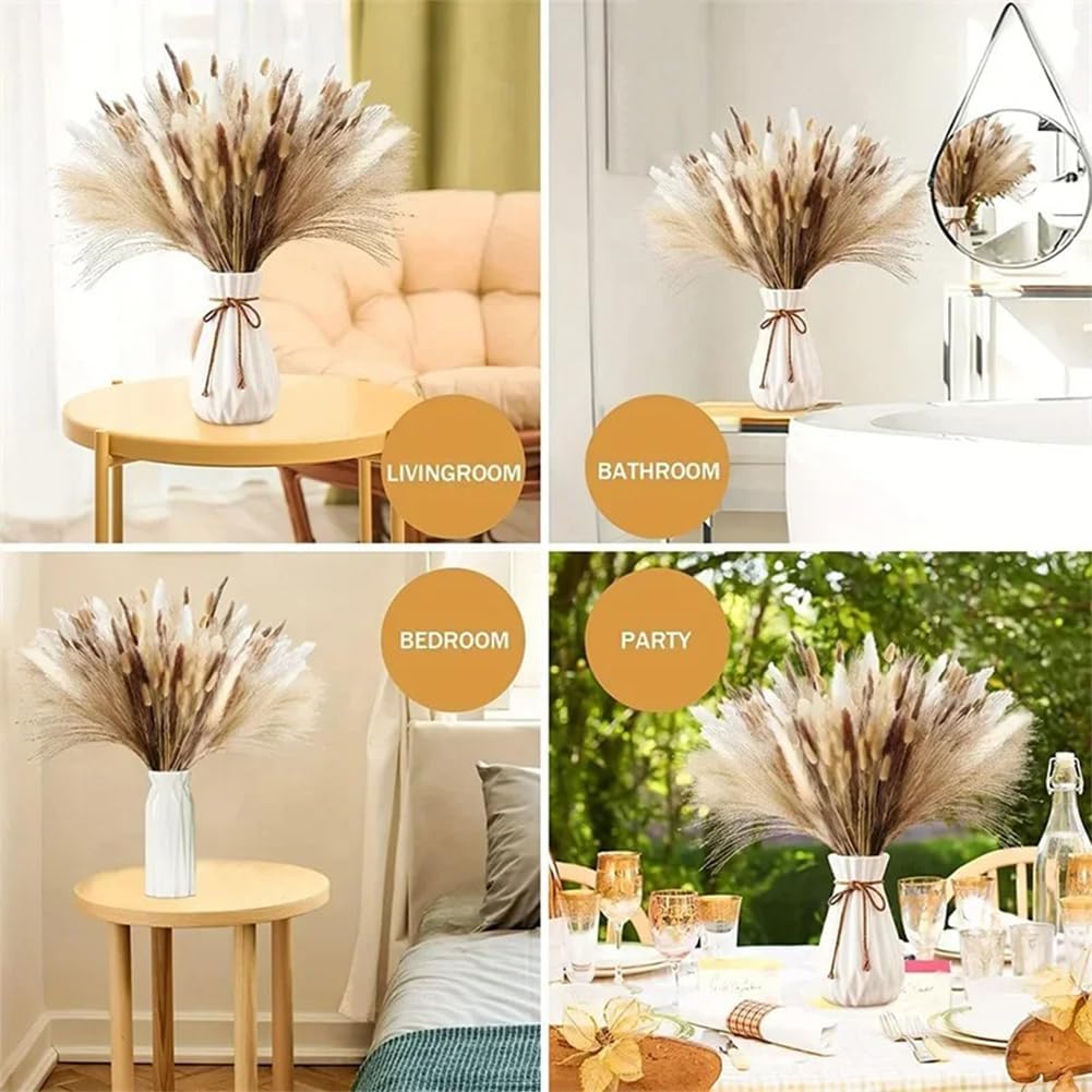 ECYC Ltd 110pcs Dried Flowers Boho Pampas Grass Bunny Tails Dried Pampas Grass Bouquet Floral Decor for Wedding Party Table Centerpieces Home Vases Autumn Decor