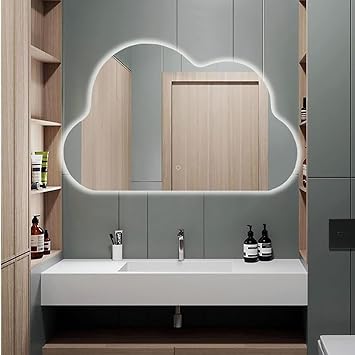 Irregular Vanity Mirror with Lights, 60/70/80cm LED Makeup Mirror, Illuminated Bathroom Mirror, Asymmetrical Light Up Mirror, Cloud Smart Dressing Mirror 3 Colors Dimmable Light50x70cm