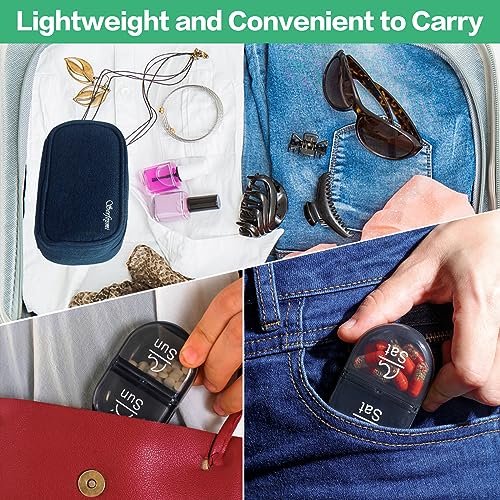 Image of Serfeymi Weekly Travel Pill Organizer 2 Times A Day AM PM Upgraded Black Pill Box 7 Day with Portable Zipper Canvas Pill Case, Medicine Organizer for Pills, Vitamins, Supplements, Fish Oils - Blue 01