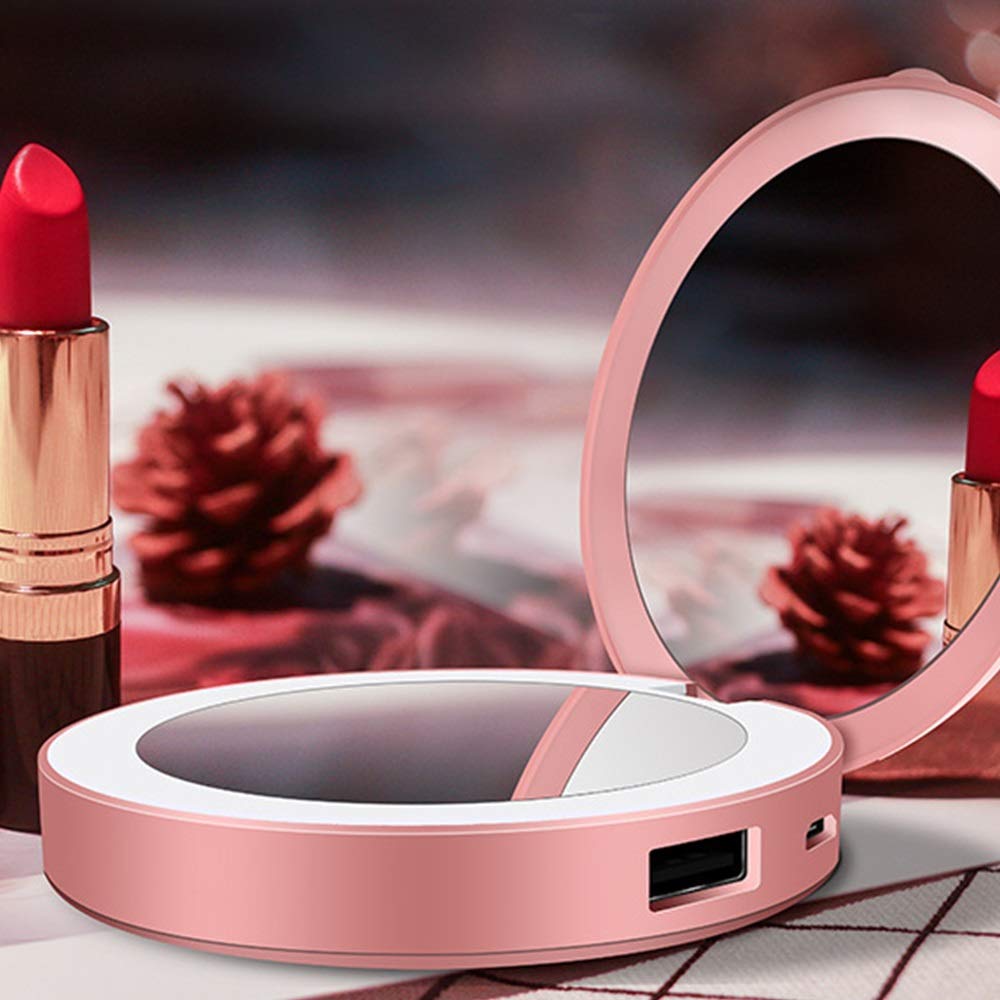 Amazon.co.jp: 化粧鏡 明るいポケット充電式USB電源旅行ミラーレッド