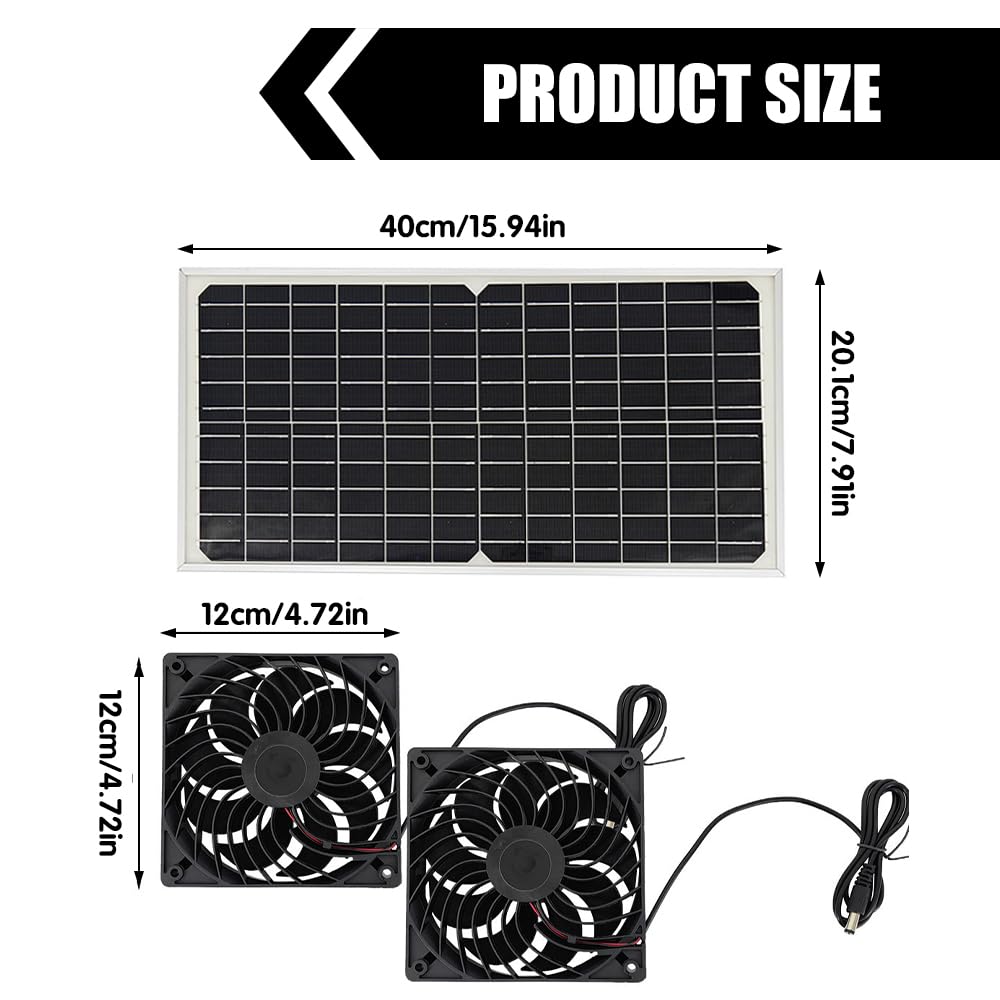 Ventilateur Solaire 16W IP65, Kit Panneau Solaire avec Deux Ventilateurs, Extracteur d'Air pour Serre Poulailler Niche