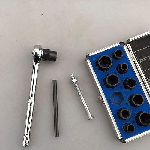 Miniatura 4 de 10 piezas de removedor de tuercas, juego de extractor de tuercas de impacto de 0.354-0.748 in, enchufe extractor de tuercas, juego de herramientas