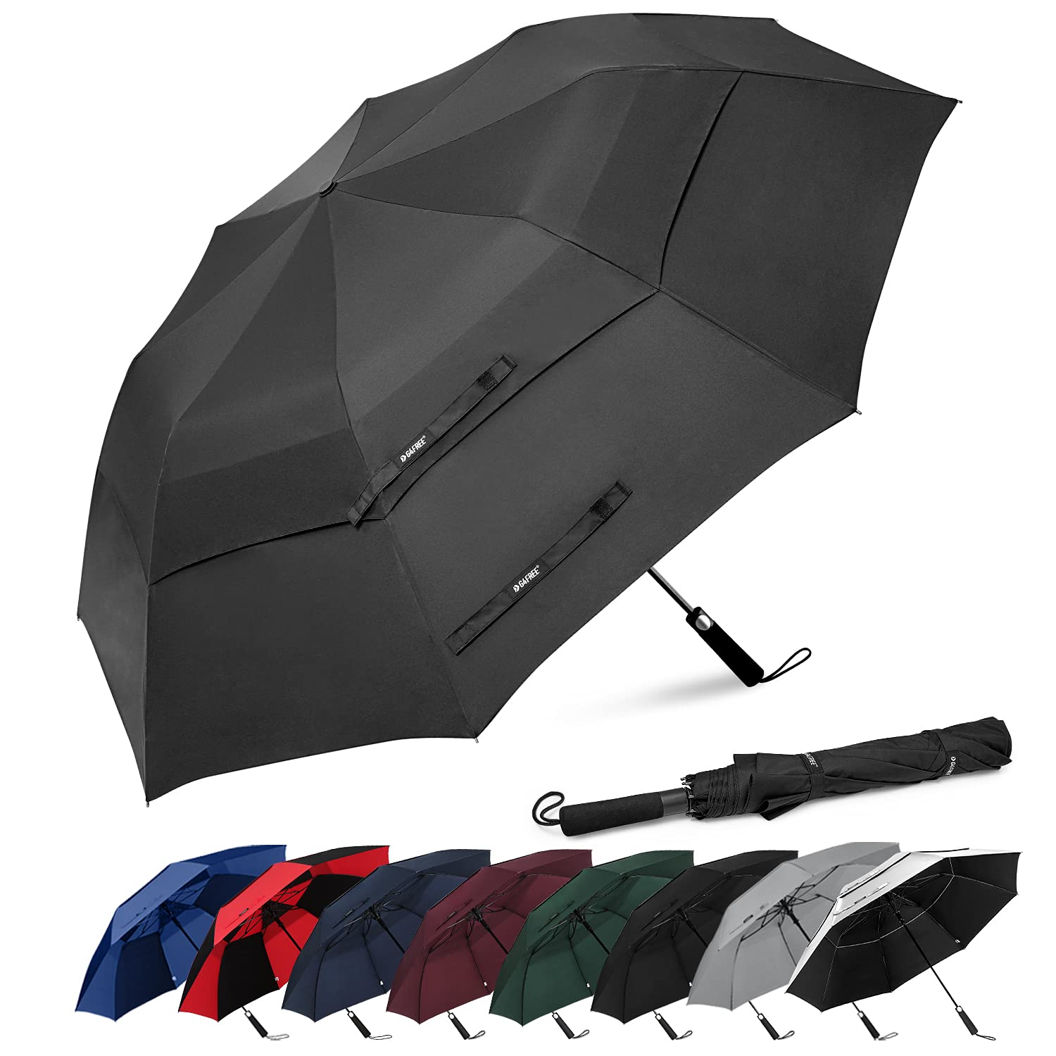 G4Free 62 Inch Portable Golf Umbrella Large Oversize Double Canopy Vented Windproof Waterproof Automatic Open Stick Umbrellas for Men Women(Black)