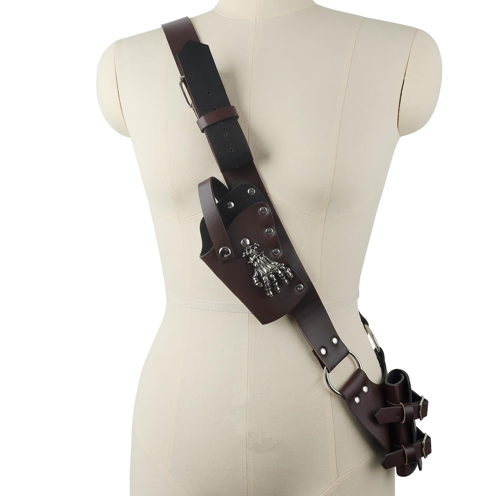 Medieval Sword Holster Belt Adjustable Sword Scabbard with Skull Claw Decor Halloween Knight Warrior Pirate Shoulder Strap LARP Cosplay Pirate Costume Accessory
