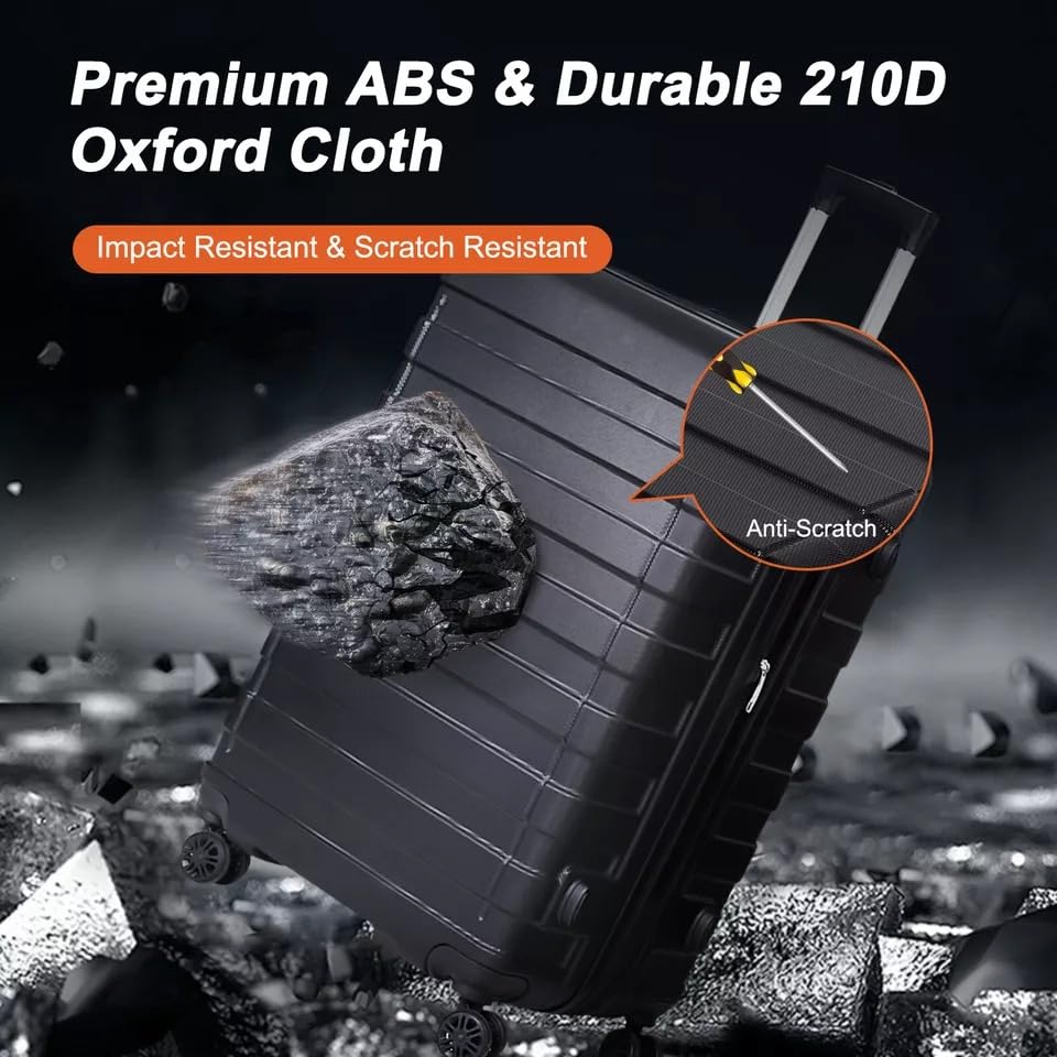 VcJta 3-Piece Hardside Luggage Set in Black, Lightweight Carry-On Suitcase with Wheels - Travel in Style & Convenience2