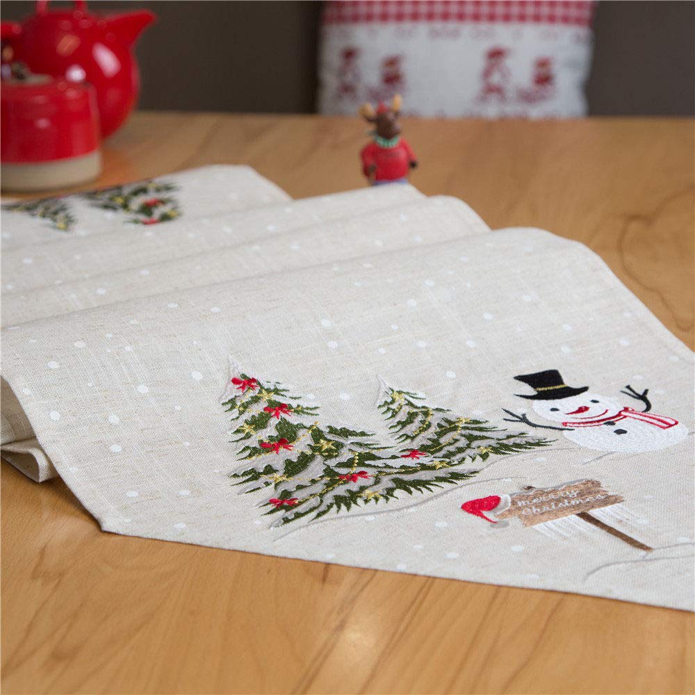 Tapetes Para Mesa,Camino De Mesa De Arpillera Beige Caminos De Mesa Bordados De Muñecos De Nieve Navideños Para Sala De Estar Mesa De Comedor De Navidad Fiesta Decoración Navideña De Halloween