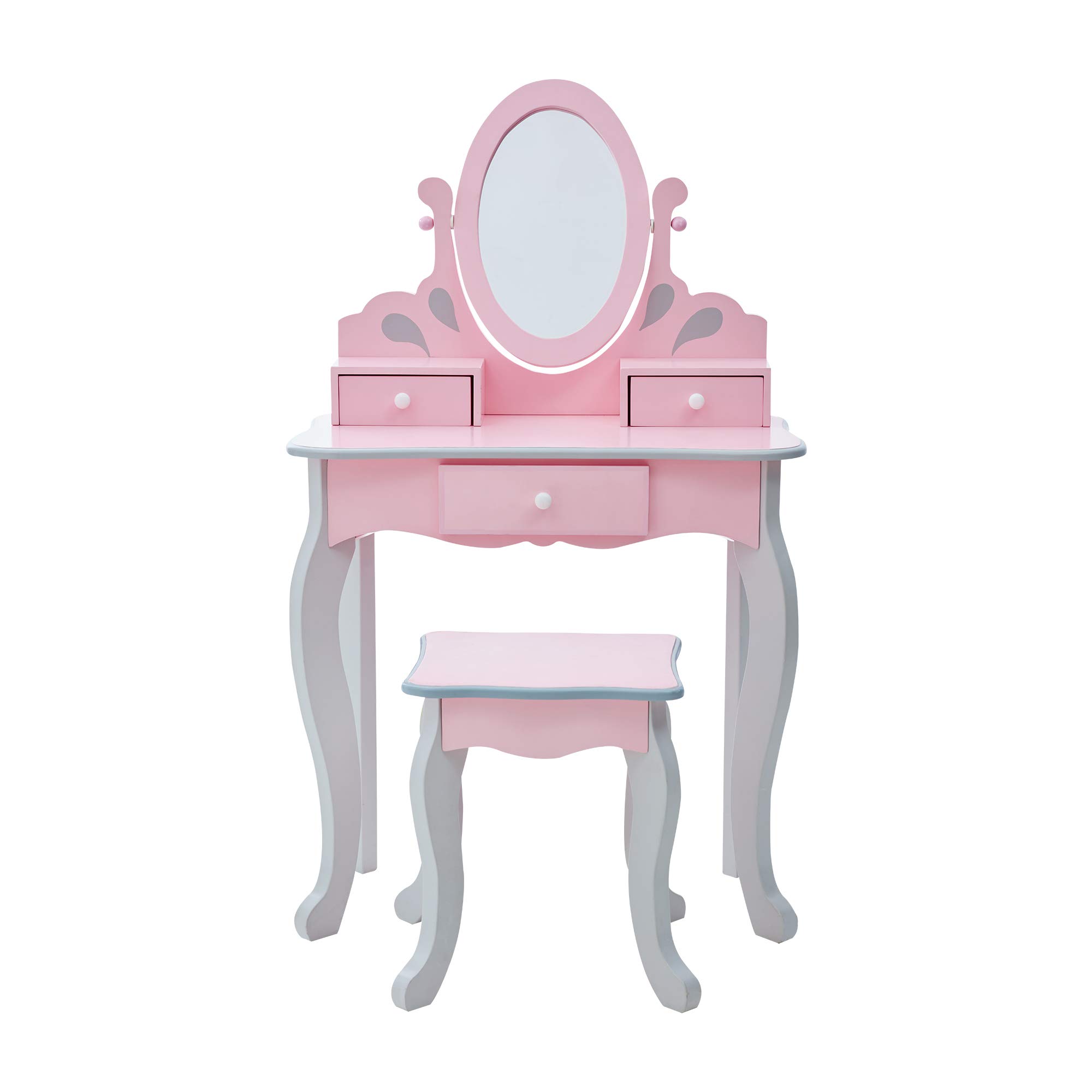 Fantasy Fields Rapunzel Kids Dressing Tables Vanity Table With Mirror & Stool Pink & Grey UKTD