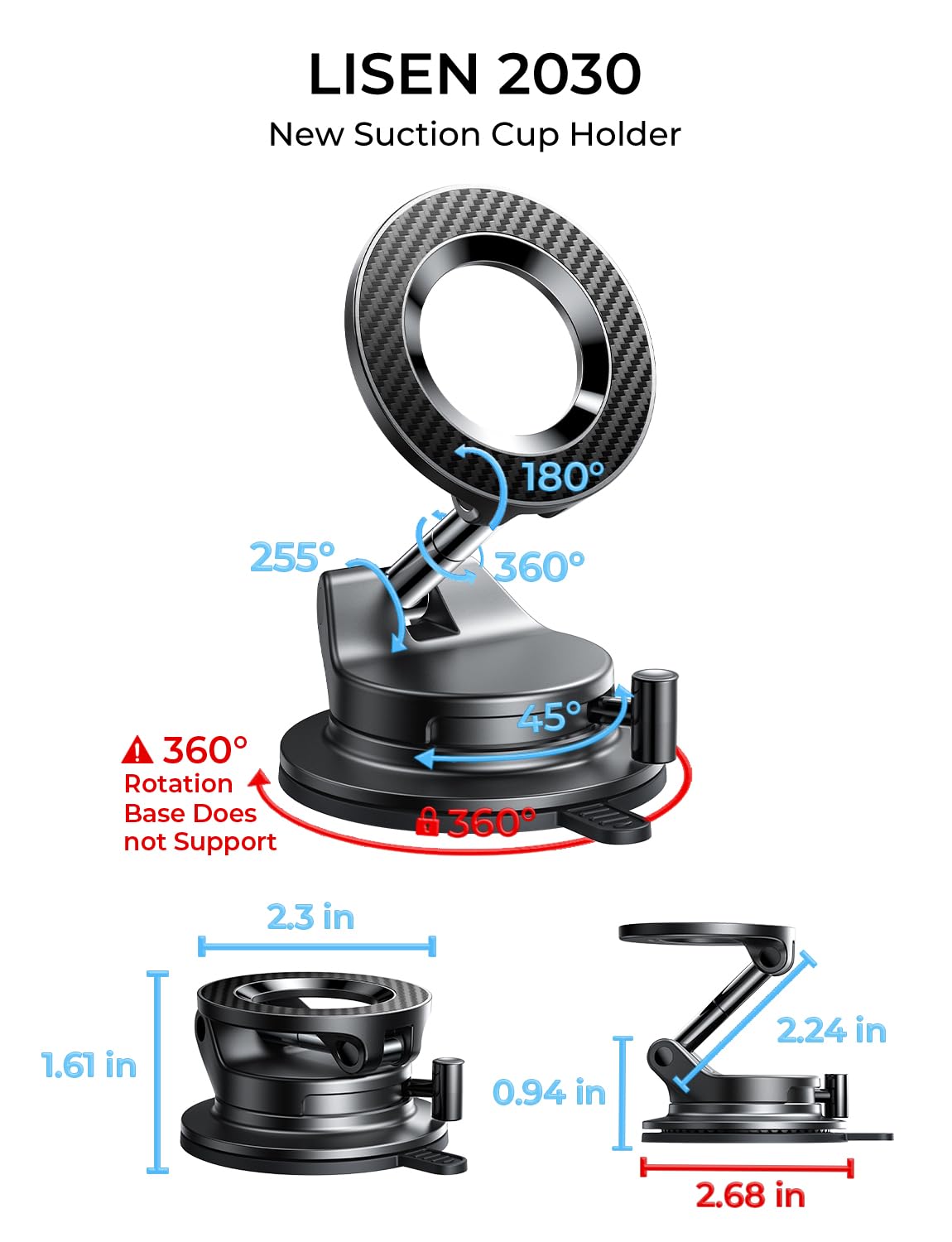 LISEN for Magsafe Car Mount, Magnetic Phone Holders for Your Car Vacuum, Phone Mount for Car Accessories for Women Men Jeep BMW, Suction Holder Kits, for iPhone 17 Pro Max 16 15 14 13 12,Carbon Fiber view 7