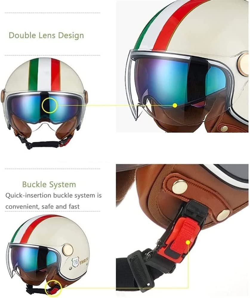 Półkask motocyklowy, półkask Jet-Helmet, otwarty kask z podwójną osłoną przeciwsłoneczną + regulowana klamra Quick Release, do kasku pilota skutera Cruiser Motorower, zatwierdzony przez ECE/DOT (Colo