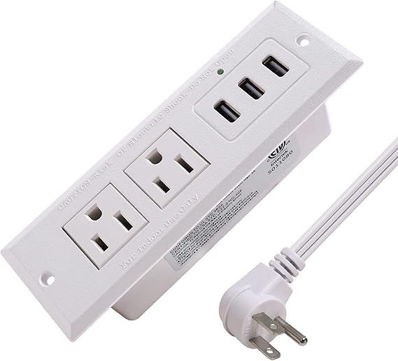 Desk Power Bar with USB Recessed Mounted Desktop Power Strip 2 Outlets