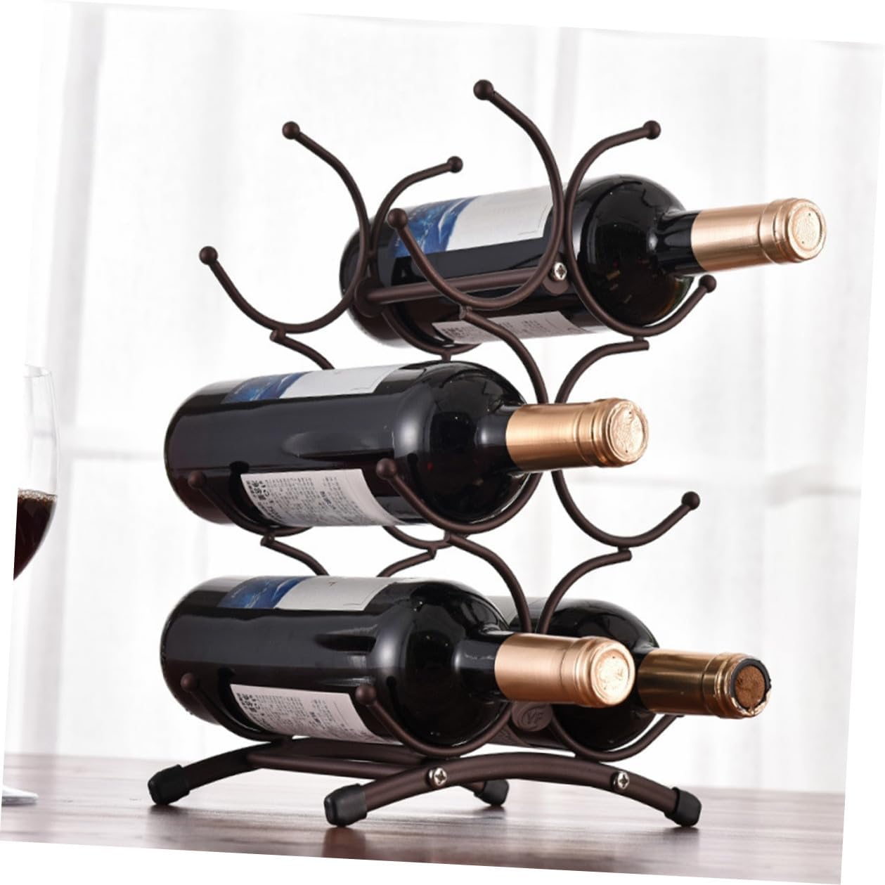 Detachable Iron Wine Rack Six-Bottle Desktop Wine Holder Metal Display Shelf Vintage Copper for Home Dining Room Storage and Collection