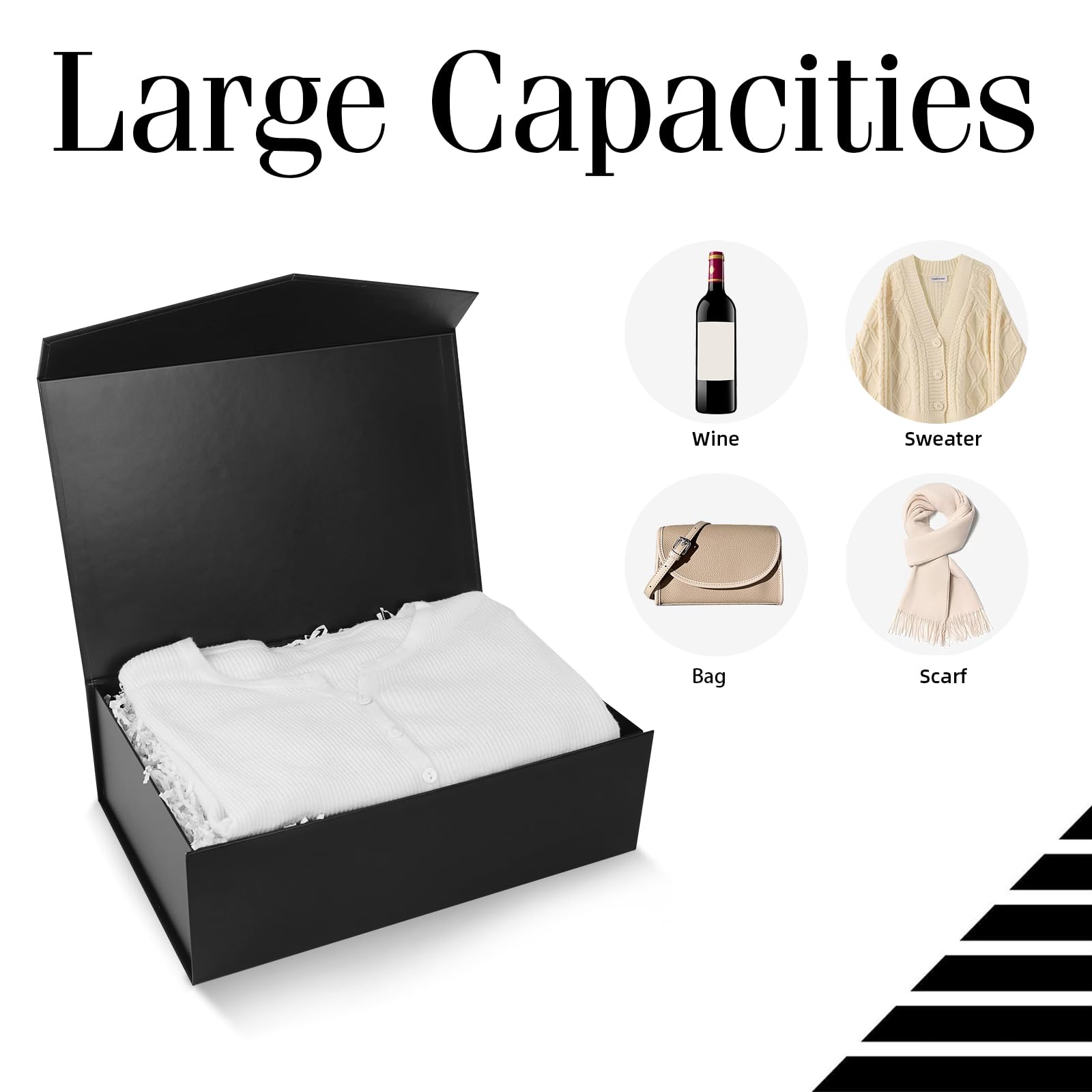 BLK&WH Lot de 4 boîtes cadeaux magnétiques avec couvercles - Tailles assorties - Pour anniversaire, mariage, Saint-Valentin, Noël, fête, fête prénatale (noir mat)