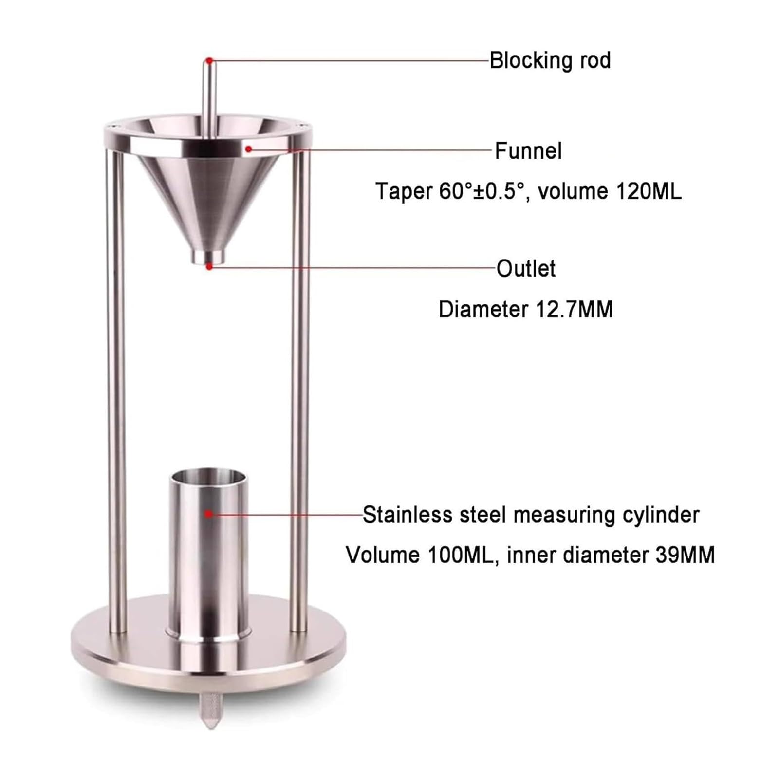 This Powder Bulk Density Tester, Stainless Steel Bulk Density Meter, 100ML Natural Stacking Density Meter with Precision Funnel, for Material Density Testing in Labs and Industry