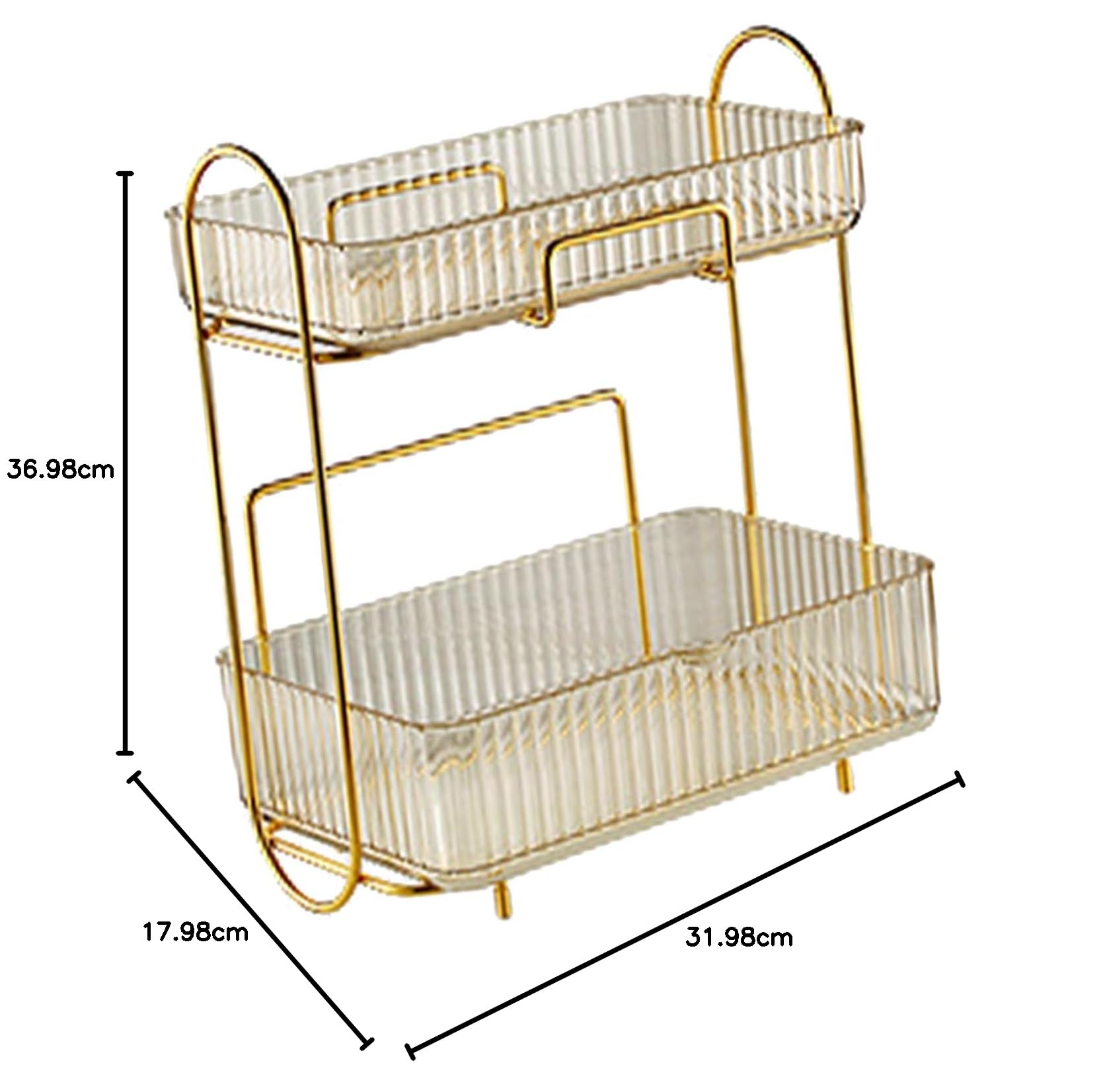 Organizador de encimera de baño de 2 Niveles, Estante de Maquillaje de plástico Gran Capacidad de Gran Capacidad Bandeja de Cuidado (ámbar)
