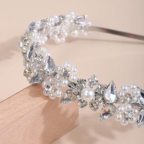 Miniatura 4 de Diadema para el cabello, diadema hecha a mano con perlas de cristal, plata, para novia, dama de honor, tocado de boda, accesorios para el cabello