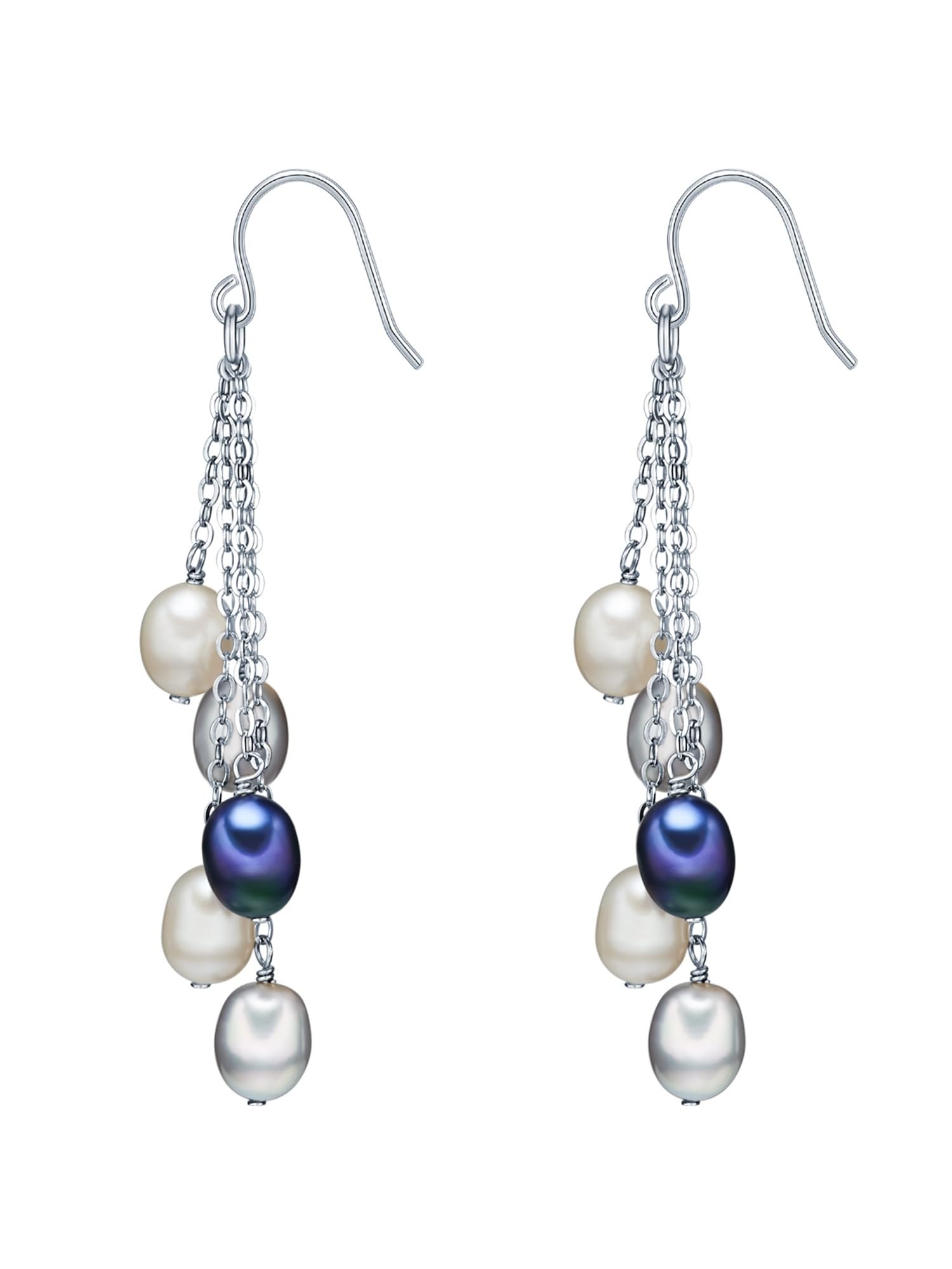 Valero Pearls Orechinni pendenti da Donna in Argento Sterling 925 con rodio con Perle coltivate d'acqua dolce bianco grigiore blu pavone 60201338