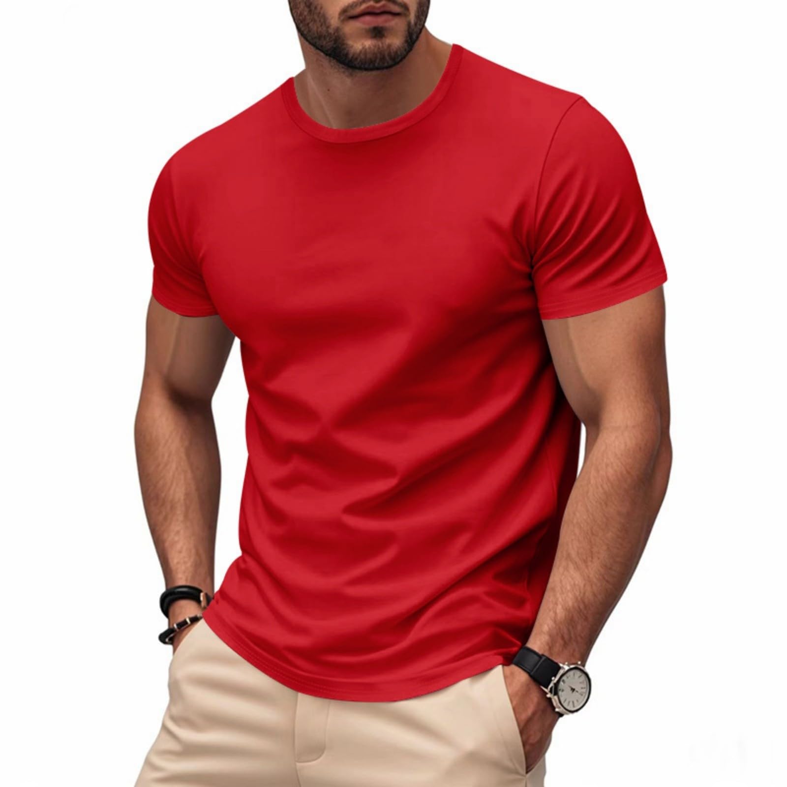 MOKBAY Camisetas Manga Corta Hombre Trabajo Verano Cuello Redondo Casual Deportiva Camiseta Hombre Transpirable Fashion Basicas Gym Camisetas