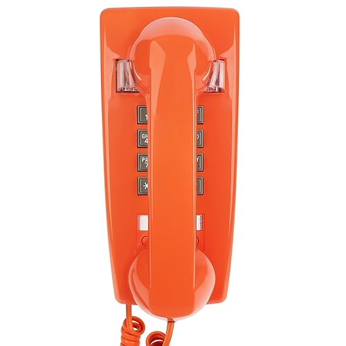 Sangyn Retro Wall Phones for Landline with Loud Mechanical Ringing Vintage Wall Mount Phone with Volume Adjustable Old Fashioned Corded Telephone for Kitchen Home School Hotel Office, Orange - Upgrade-Orange