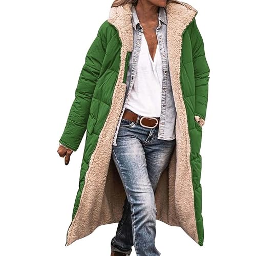 Runstarshow Winter Coats for Women - Longline Fleece Lined Jacket with Padded Hood, Quilted Coats - Warm Outerwear - Casual Trench Coats - Full Zip Overcoat with Pockets - Plus Size S-XL