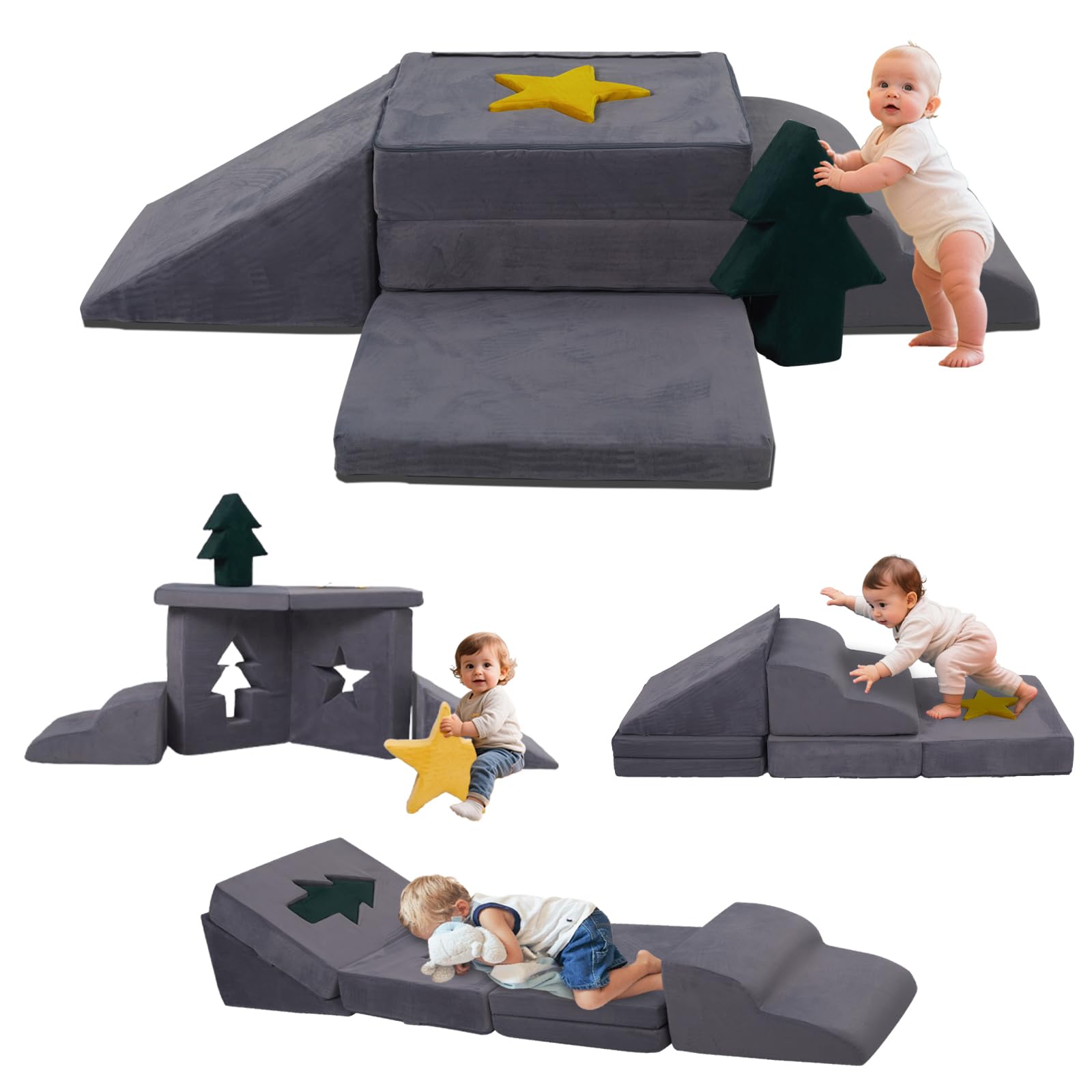 Soft Foam Climbing Blocks For Toddlers 1-3 – 6-Piece Set With Ramp & Stairs, Converts To Chair