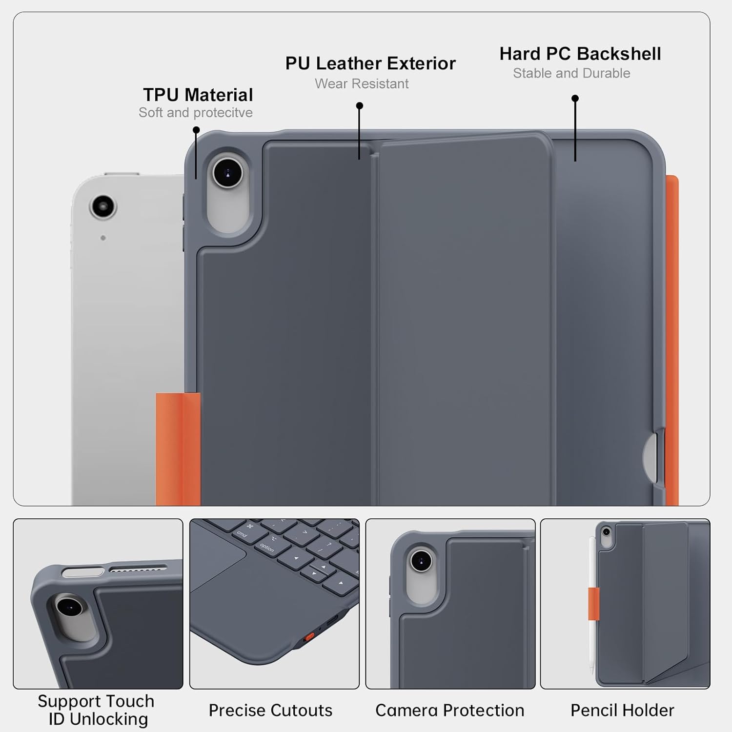 Case with Keyboard for iPad 10th Generation & 11th (A16, 2025): Bluetooth Wireless Detachable Magnetic Stand Rechargeable Keyboard with Folio Slim Compact Removable Cover with Trackpad, White Backlit - Image 5