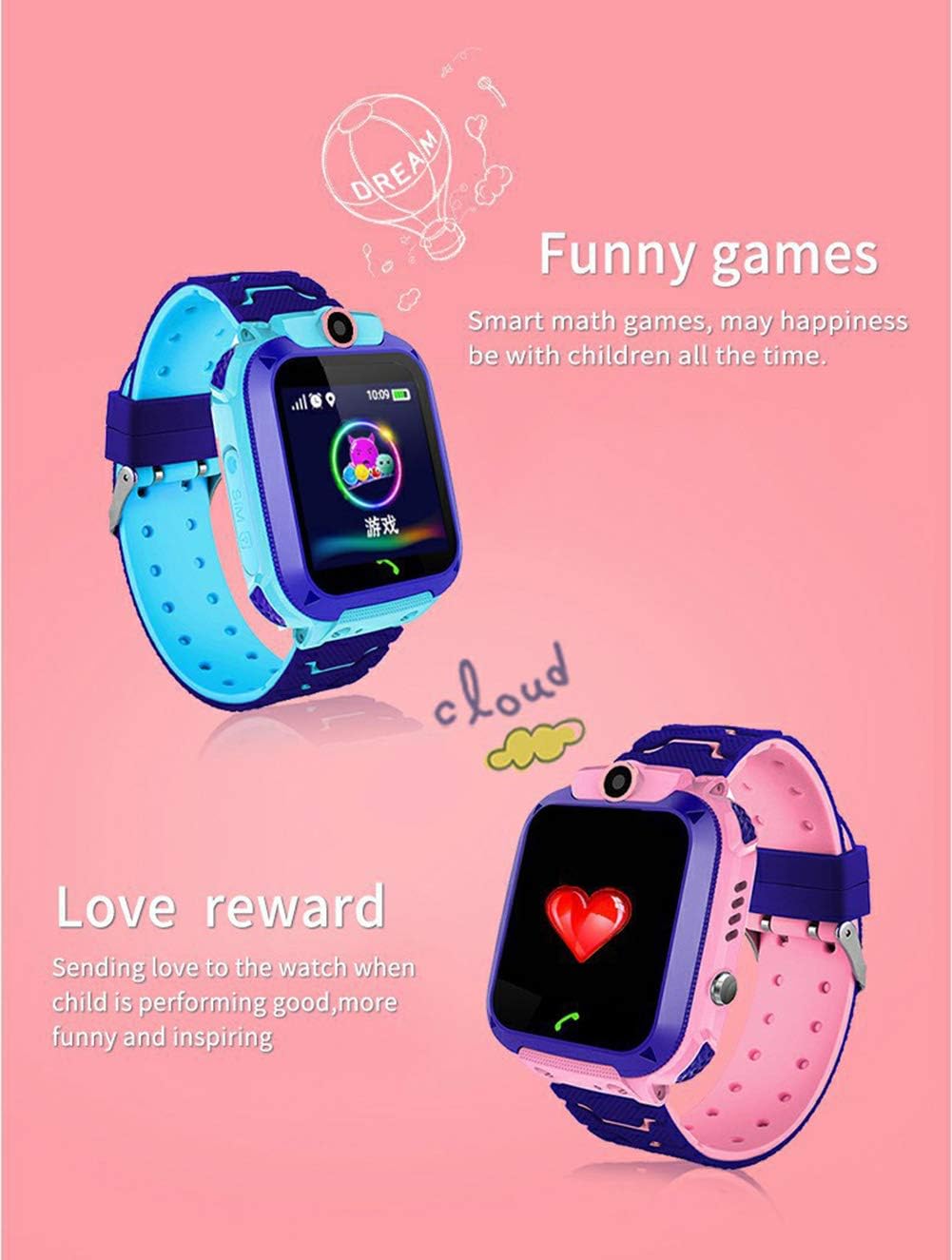 Happy Cherry - Orologi Intelligenti Impermeabile Bambino Ragazza Ragazzo Ragazzo Smartwatch Compatibile iOS Android Multifunzione GPS Touch SOS Alarm Blu Happy Cherry - Orologi Intelligenti Impermeabile Bambino Ragazza Ragazzo Ragazzo Smartwatch Compatibile iOS Android Multifunzione GPS Touch SOS Alarm Blu