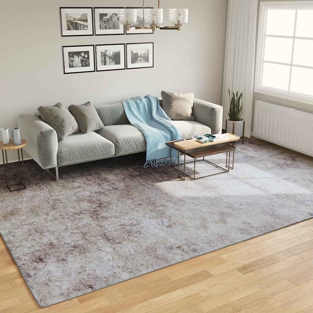Tapis lavable gris 400x300 cm en polyester doux pour grand salon