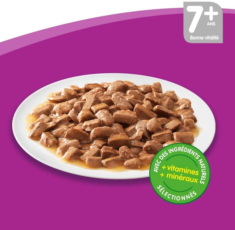 WHISKAS Repas pour Chat Senior - 84 Sachets Fraîcheur 100g - Pâtée pour Chat en Gelée - Poulet / Saumon / Boeuf / Thon - Nourriture Complète & Equilibrée avec des Ingrédients Naturels, Bonne Vitalité
