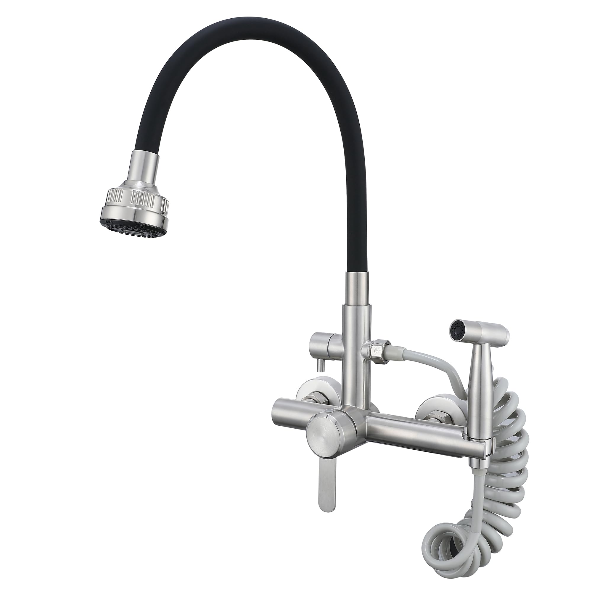 Grifo Cocina Pared Con Ducha, Grifo Pared Lavadero, 4 Modos De Pulverización De Agua, Grifo De Cocina Acero Inoxidable Cepillado