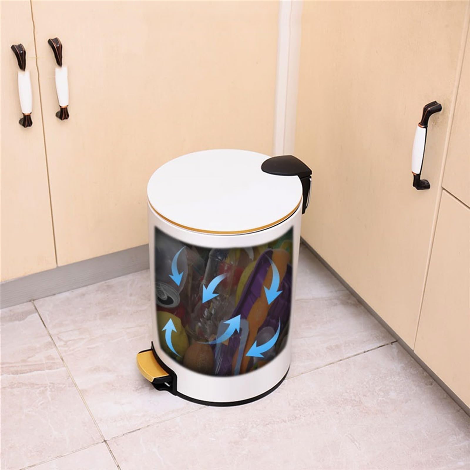 Cestino Pattumiera for la casa con Coperchio Ampio Soggiorno Cestino for la Carta igienica Bagno Camera da Letto Cucina Cestino Papeleras para Cocina(Black,6L)