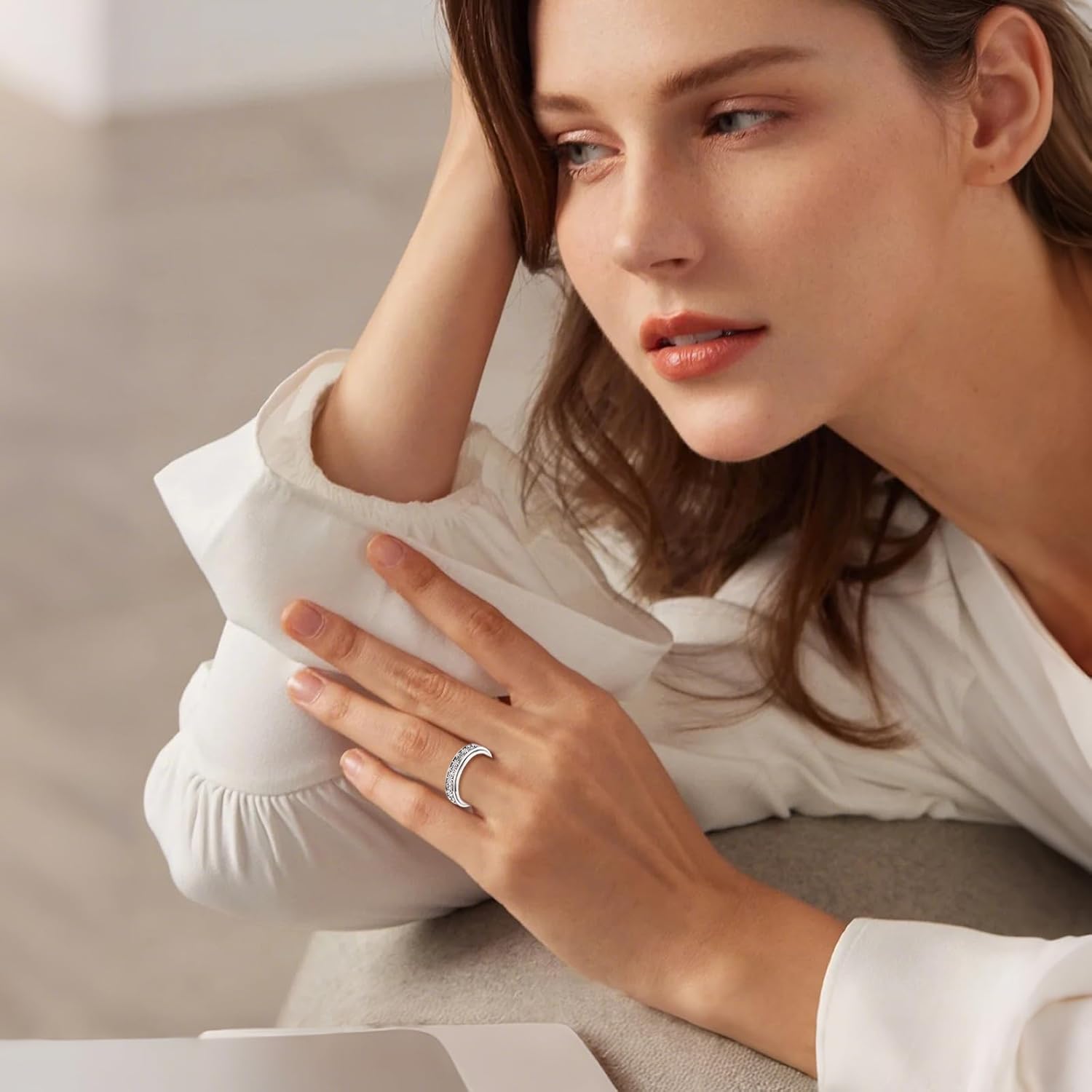 Anxiety Ring Sterling Silver Daisy Flower Ring Fidget Spinner Ring Fidget Jewelry for Women Size 7 8 - Image 2