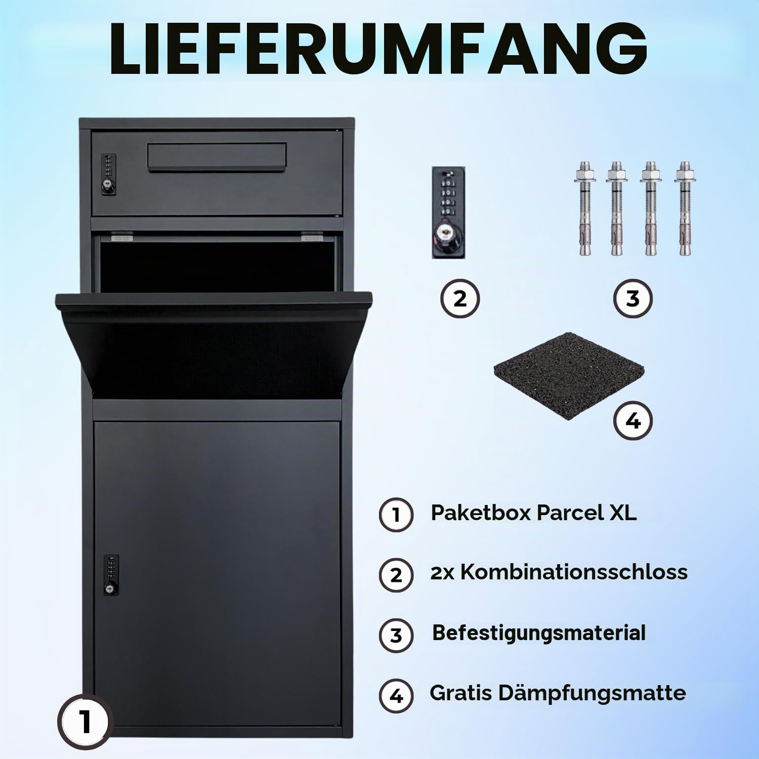 ParcelXL - Paketbriefkasten - Separater Postfach - Freistehende Paketbox - Schwarz