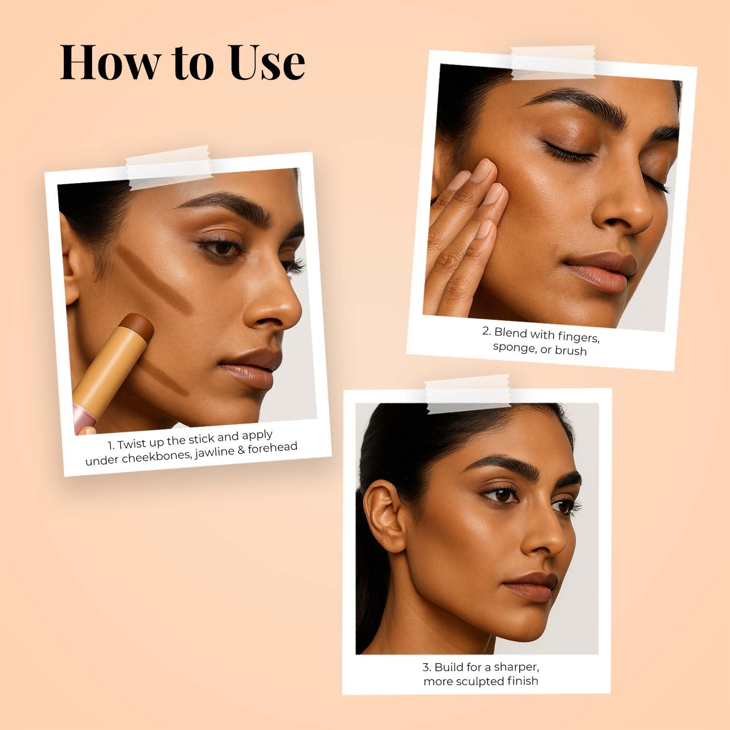 Just Herbs Super Hydrating Born To Sculpt Long Stay Bronzer Stick with Shea Butter | Richly Pigmented | Defines and Uplift Appearance | Matte Finish | All Skin Types for Women 14g (Latte) - Image 7 thumbnail