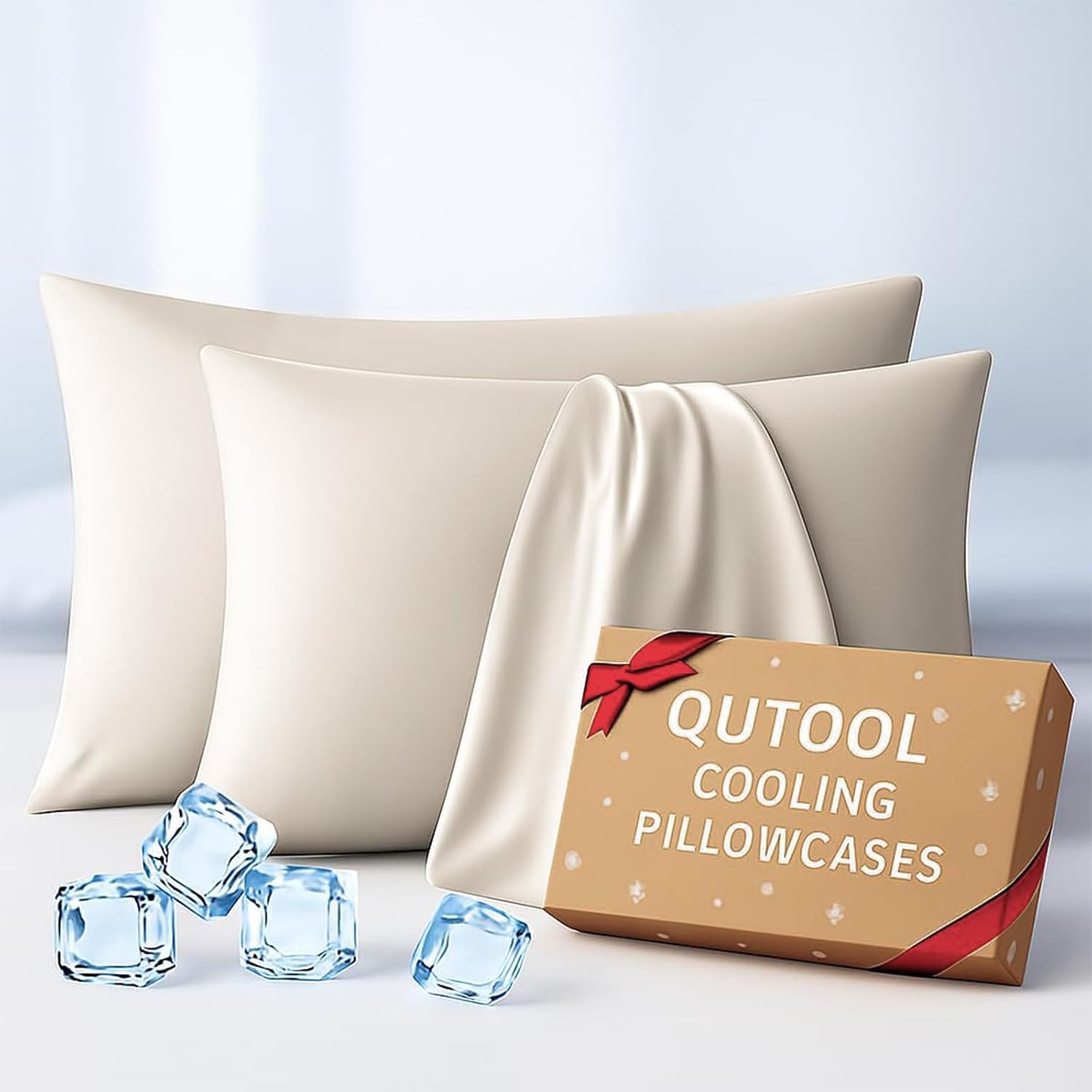 Premium Cooling Pillowcases Standard Size Set of 2 for Hot Sleeper&Night Sweats Beauty Sleep Reduce Wrinkles&Frizz Softer Than Silk Pillow Cover Oeko-TEX Certified Champagne Breathable