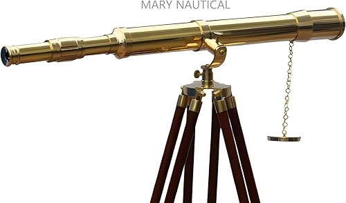 Miniatura 8 de Telescopio de pie náutico de latón dorado con trípode de madera Telescopio de vidrio espía de alta ampliación náutico para decoración del hogar