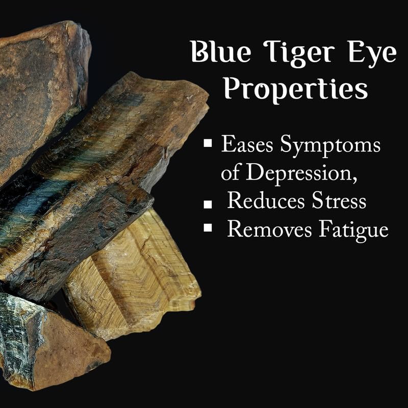 Image of Blue Tiger Eye Raw Stone (200 Gm) | Natural Healing Crystal for Calm Mind & Communication | Natural Stones for Meditation & Reiki | Decorative Raw Crystals for Spiritual Home & Office Decor (2-4 Pcs)