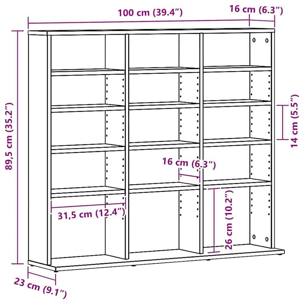 vidaXL Mueble para CD Roble Negro 100x23x89,5 cm Madera ingeniería, Estante para CD, Estante, Armario para CD, estantería, Mueble para CD