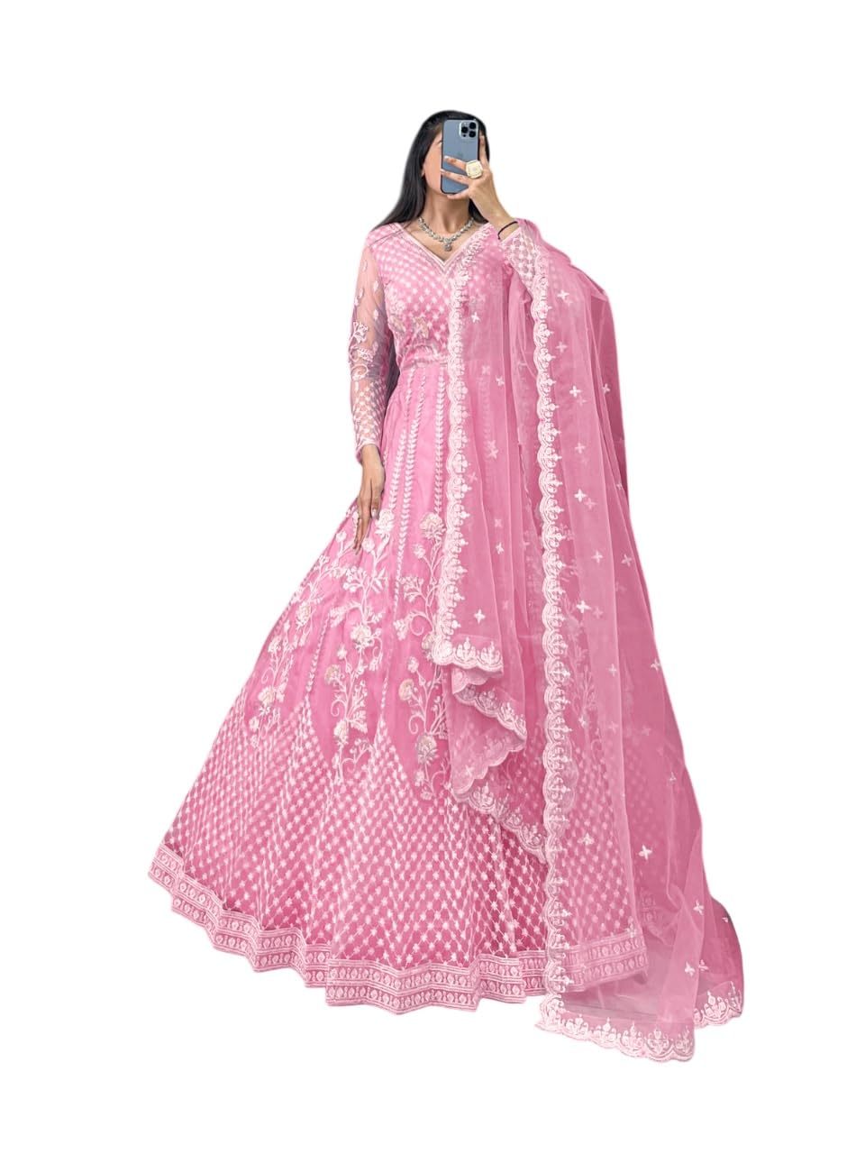 lady shopi Women's Net Embroidered Semi-Stitched Gown Plus Gown-GEM-01-picture-50