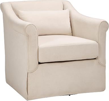 CANMOV Swivel Accent Chair, 360 Swivel Chair with Thick Padded Cushion, Swivel Square Chair Suitable for Living Room Bedroom Small Spaces, Fully Assembled, Beige