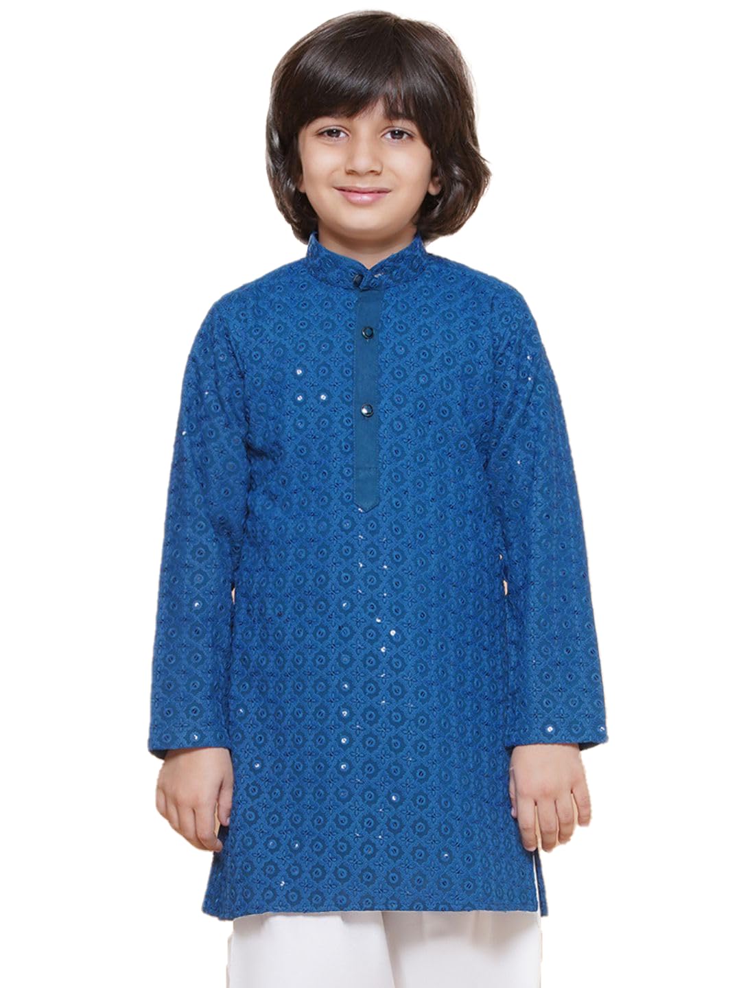AJ DEZINES Chikankari Kurta For Boys- Ethnic Wear | Embroidery Chikankari Sequined | Traditional & Festive Outfit | Cotton Stylish Boys Kurta | Perfect For Wedding & Family Function-NAVY-BLUE-16