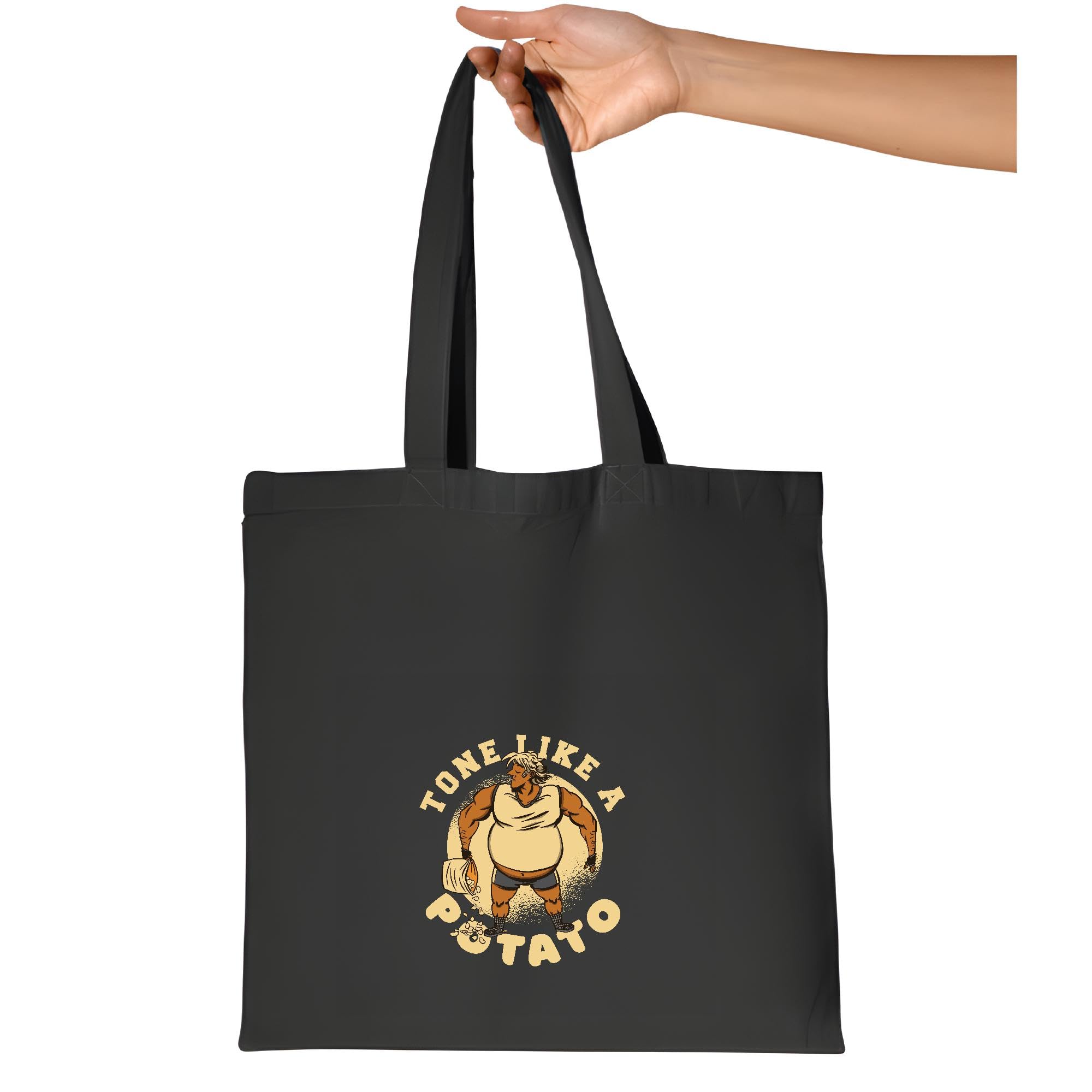 Gift for Bodybuilder Man with Fat Belly Tone Like a Potato Quote Present for Fitness Enthusiasts Navy Black Multicolor Canvas Tote Bag
